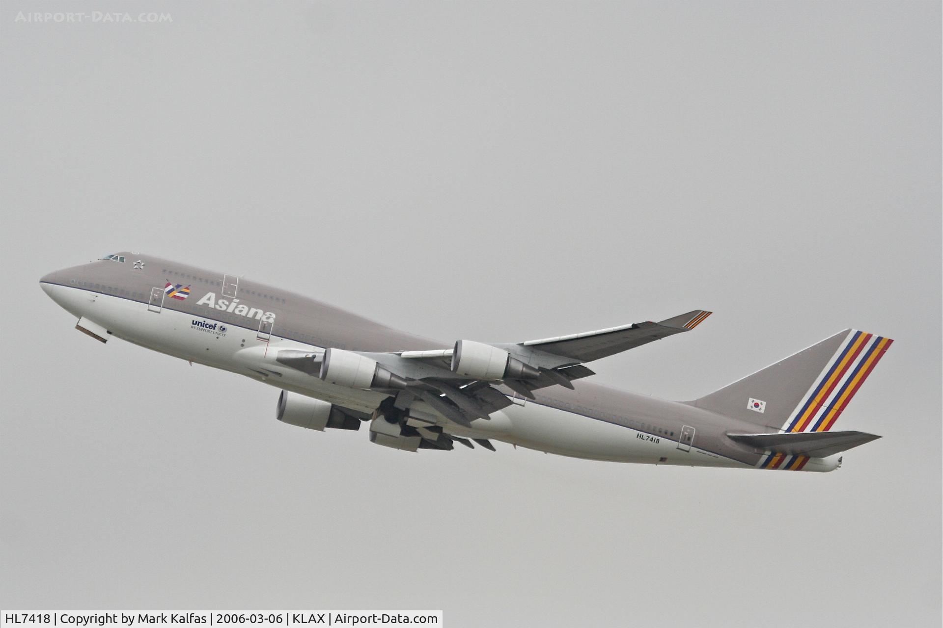 HL7418, 1994 Boeing 747-48E C/N 25780, Asiana Boeing 747-48E, 25R departure KLAX.