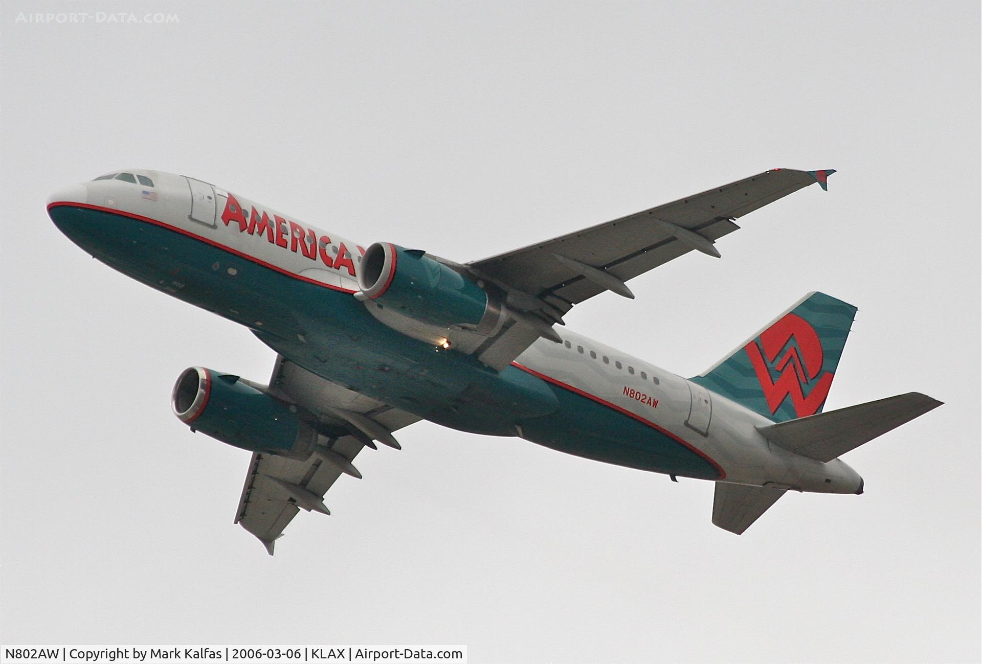 N802AW, 1998 Airbus A319-132 C/N 0924, America West  A319-132, 25R departure KLAX.