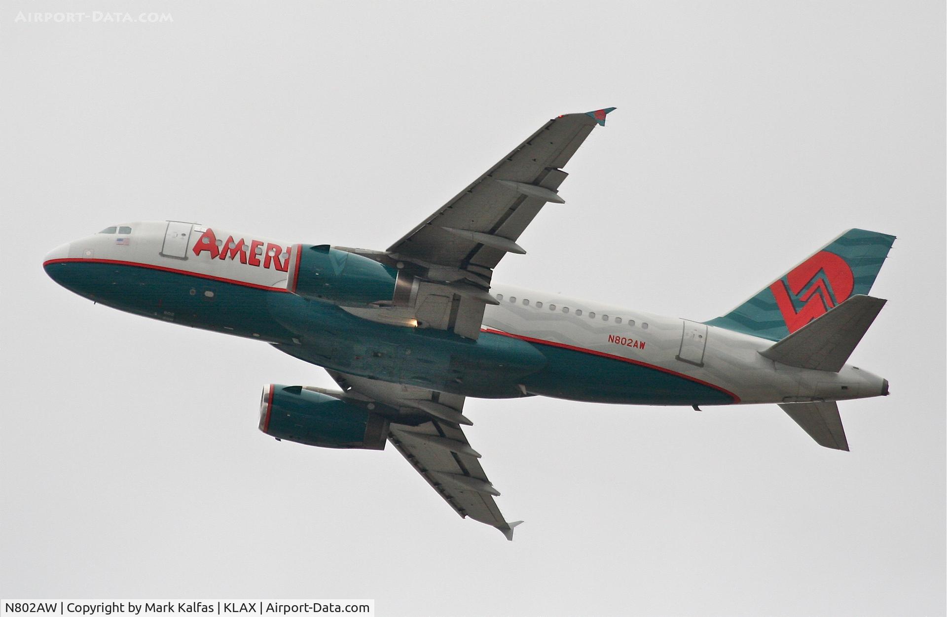 N802AW, 1998 Airbus A319-132 C/N 0924, America West  A319-132, 25R departure KLAX.