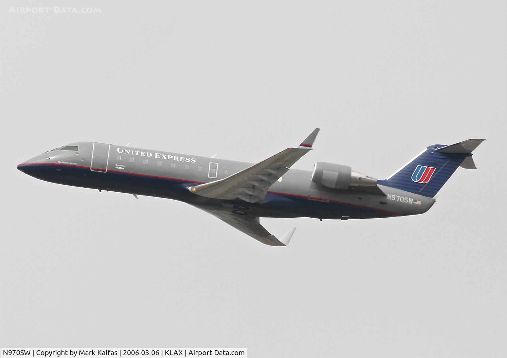 N970SW, 2003 Bombardier CRJ-200ER (CL-600-2B19) C/N 7881, SkyWest CL-600-2B19, 25R departure KLAX.