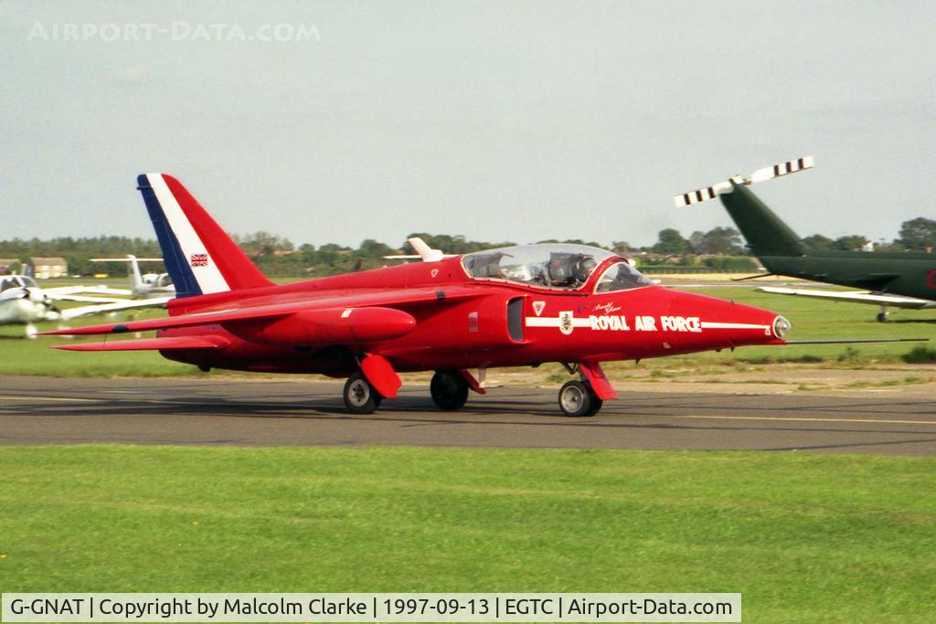 G-GNAT, 1964 Hawker Siddeley Gnat T.1 C/N FL595, Ex RAF Red Arrows XS101 Hawker Siddeley Gnat T1 at Cranfield Airfield in 1997. 