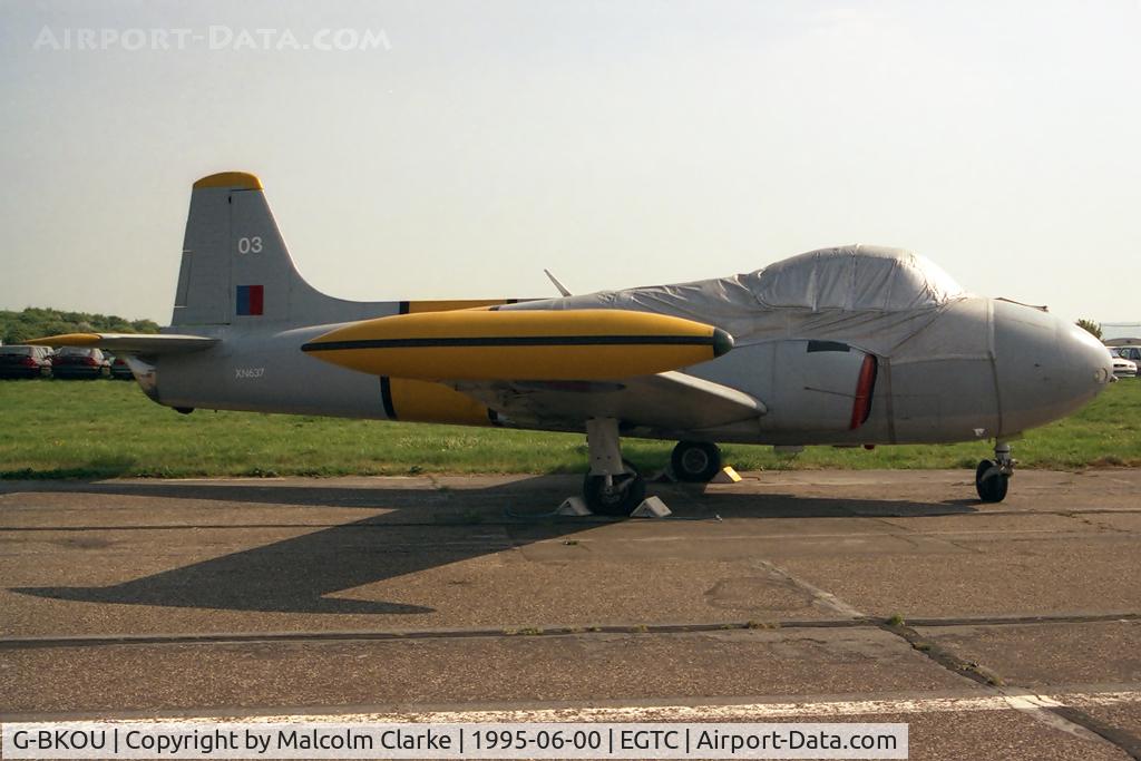 G-BKOU, 1961 Hunting P-84 Jet Provost T.3 C/N PAC/W/13901, Hunting P-84 Jet Provost T3 at Cranfield Airfied in 1995. Ex RAF XN637.