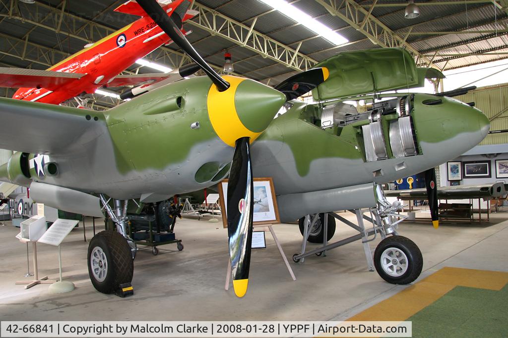 42-66841, 1942 Lockheed P-38H Lightning C/N 1238-1352, Lockheed P-38H Lightning at Classic Jets Fighter Museum, Parafield, South Australia in 2008.