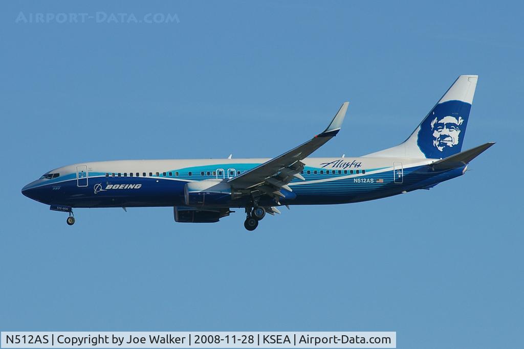 N512AS, 2008 Boeing 737-890 C/N 39043, Alaska Airlines 737-890, Spirit of Seattle, seen on approach to KSEA.