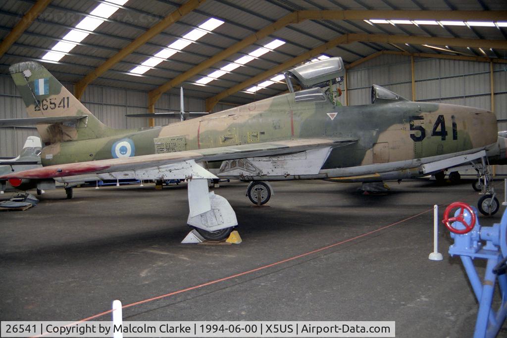26541, Republic F-84F Thunderstreak C/N 52-6541, Republic F-84F Thunderstreak, ex Greece Air Force, at the NE Aircraft Museum, Usworth, UK in 1994. Previously USAF 52-6541.
