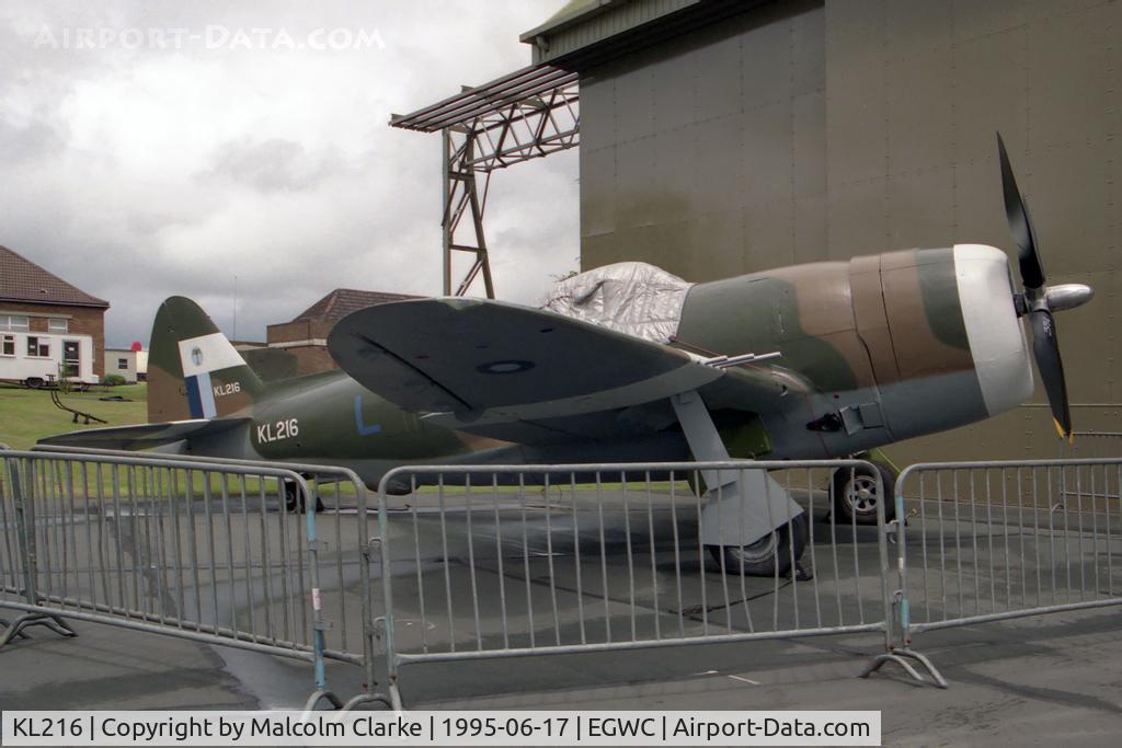 KL216, 1945 Republic P-47D Thunderbolt C/N 399-55834, Republic P-47 Thunderbolt at The Aerospace Museum, RAF Cosford in 1995.