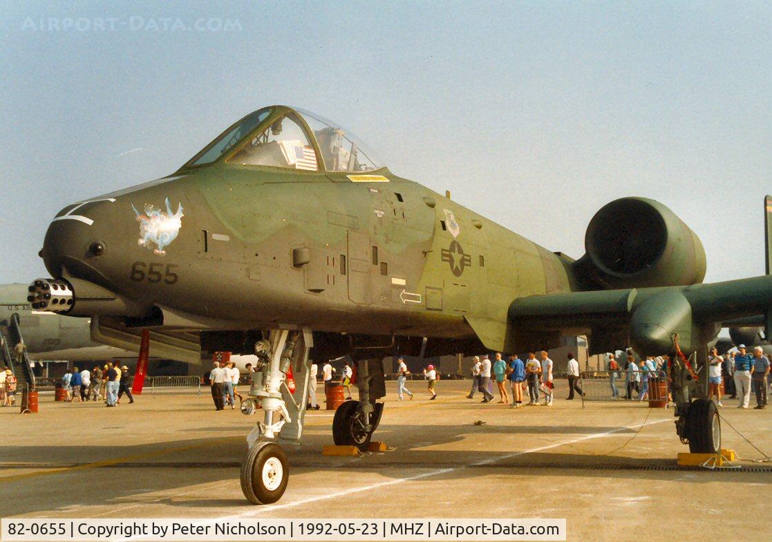 82-0655, 1982 Fairchild Republic A-10A Thunderbolt II C/N A10-0703, A-10A Thunderbolt of     the 81st Fighter Wing on display at the 1992 Mildenhall Air Fete.