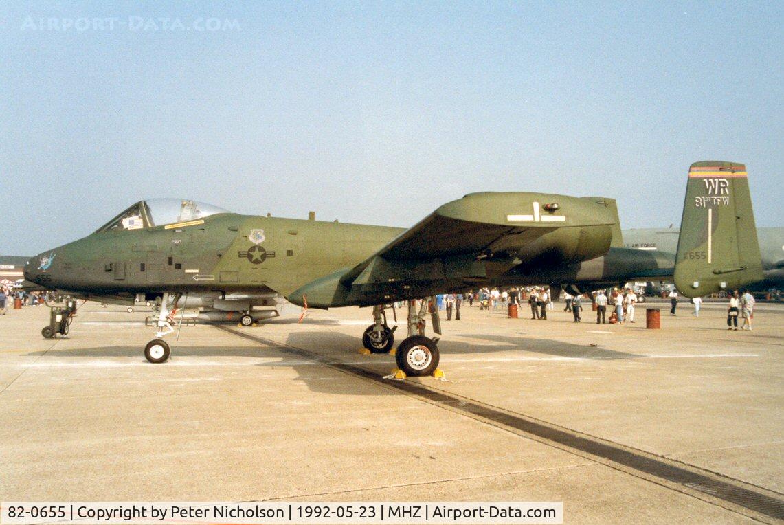 82-0655, 1982 Fairchild Republic A-10A Thunderbolt II C/N A10-0703, 81st Fighter Wing A-10A Thunderbolt in the static park at the 1992 Mildenhall Air Fete.