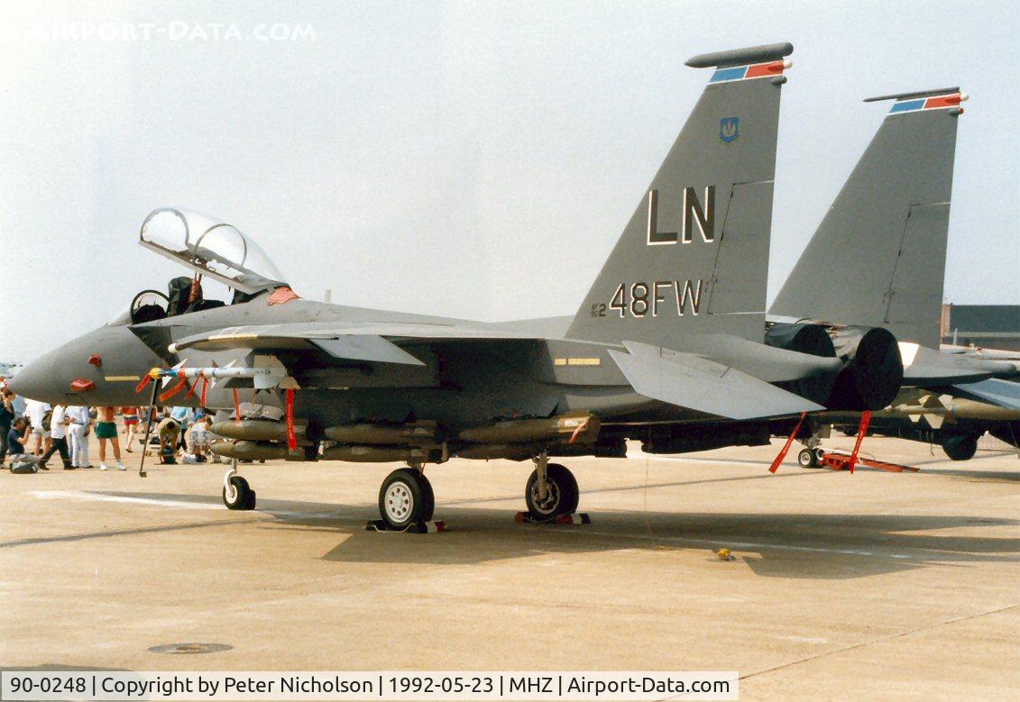 90-0248, 1990 McDonnell Douglas F-15E Strike Eagle C/N 1183/E150, F-15E Eagle of the 492nd Fighter Squadron/48th Fighter Wing on display at the 1992 Mildenhall Air Fete.