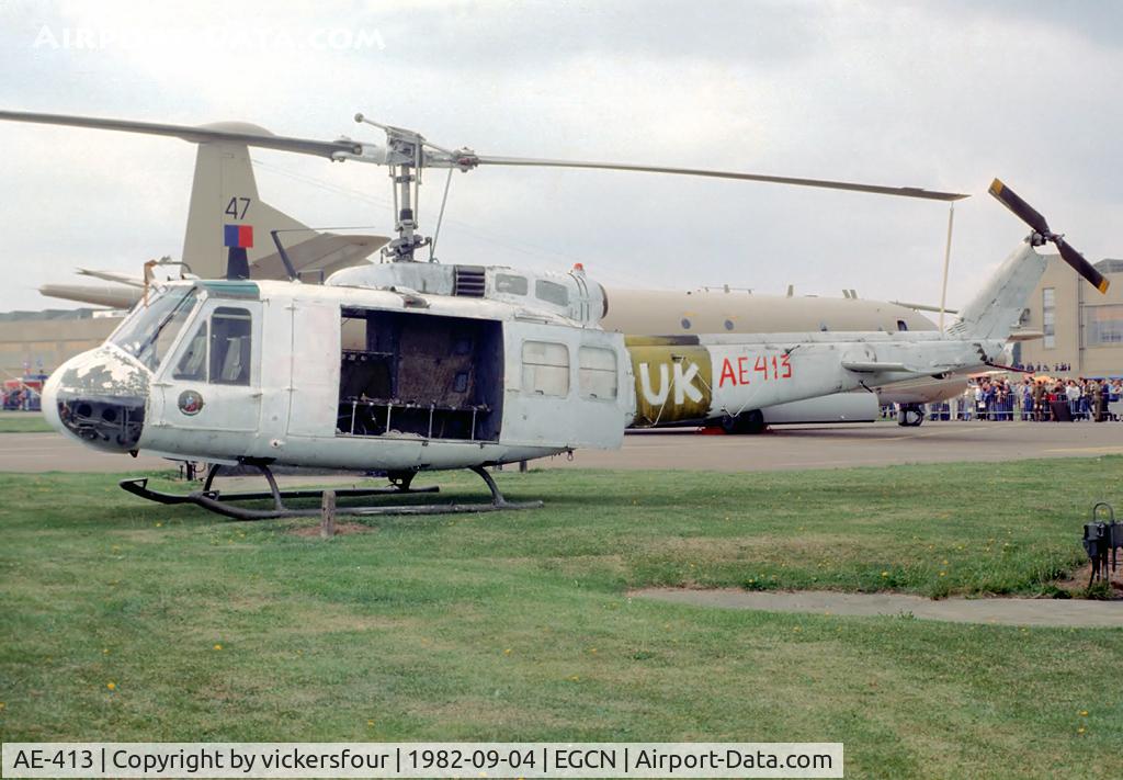 AE-413, 1973 Bell UH-1H Iroquois C/N 13560, Argentine Army Bell UH-1H (c/n 13560). Captured by British forces during the Falklands war.