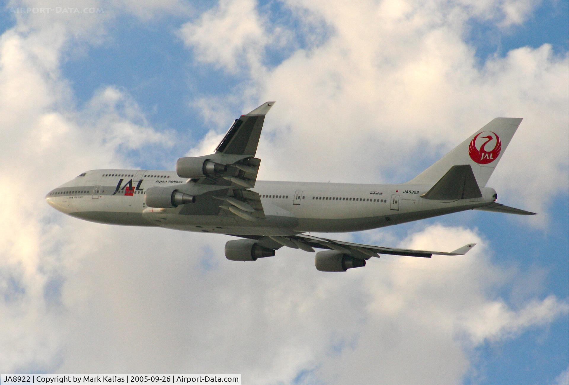 JA8922, 2001 Boeing 747-446 C/N 27646, JAL Boeing 747-446, 25R departure KLAX.