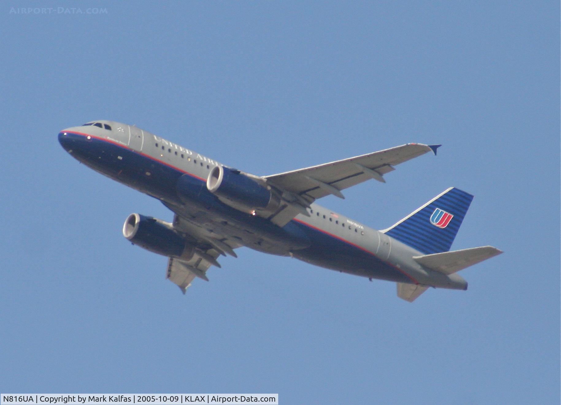 N816UA, 1998 Airbus A319-131 C/N 871, United Airlines A319-131, 25R departure KLAX.
