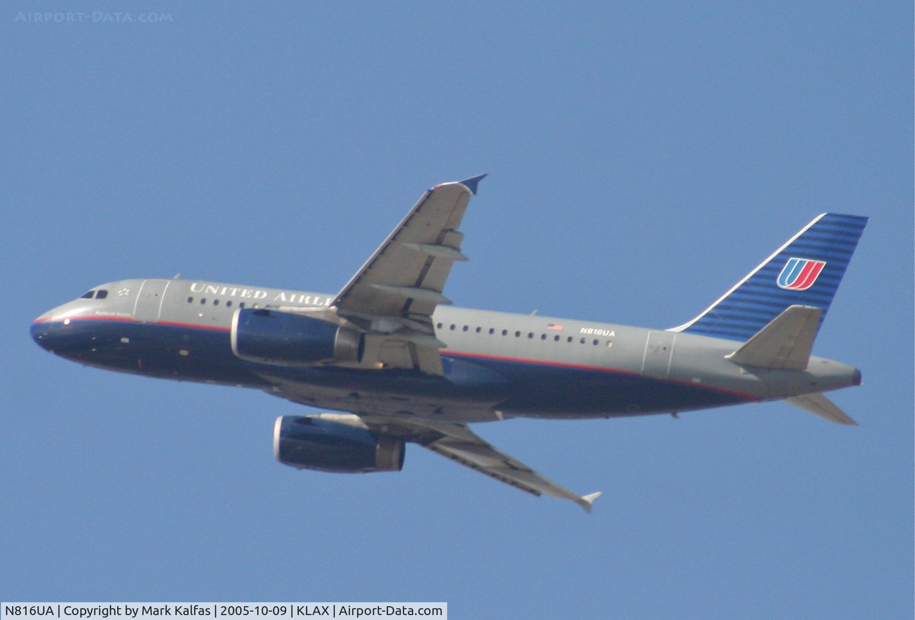 N816UA, 1998 Airbus A319-131 C/N 871, United Airlines A319-131, 25R departure KLAX.