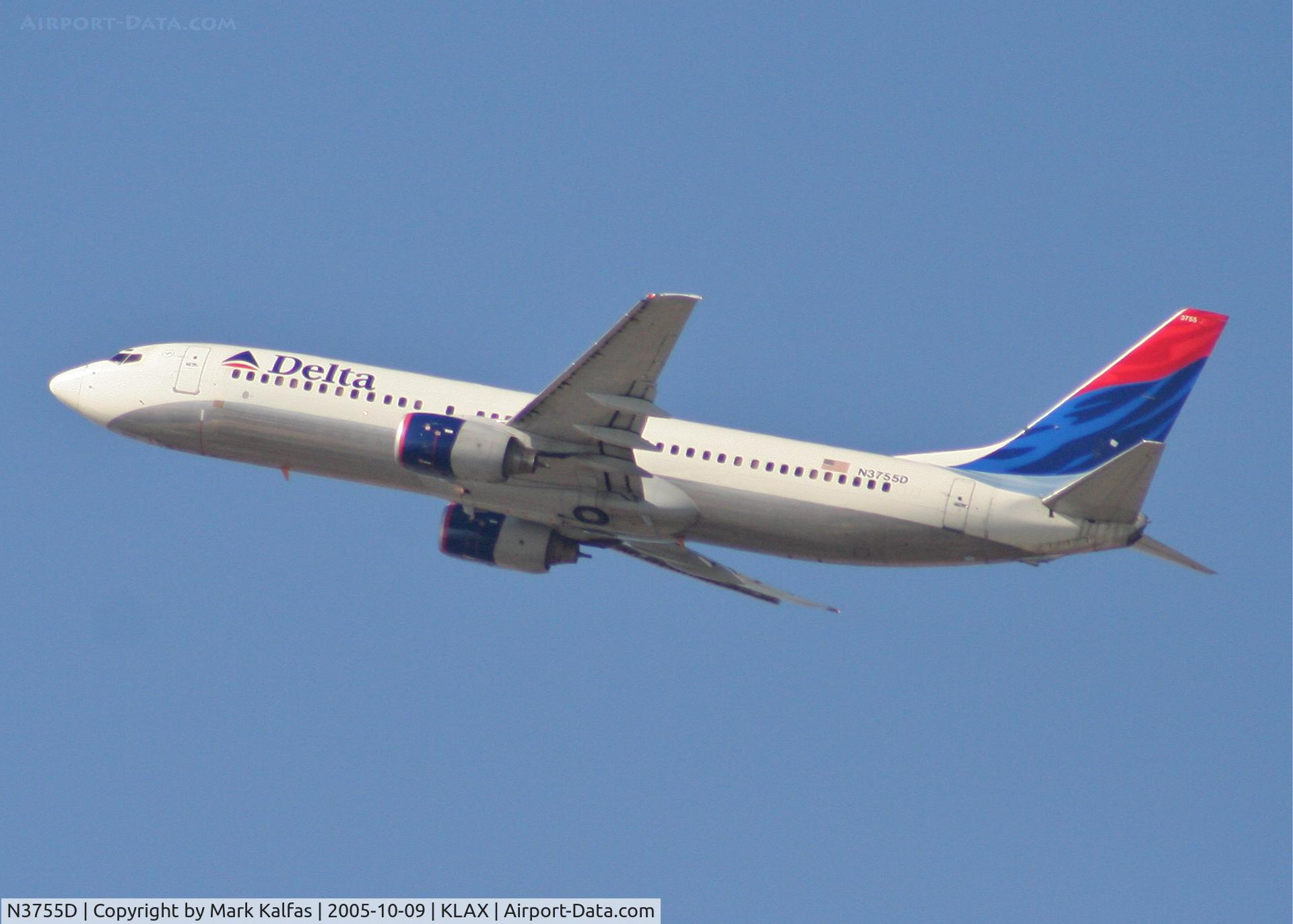 N3755D, 2001 Boeing 737-832 C/N 29627, Delta Airlines Boeing 737-832, 25R departure KLAX.
