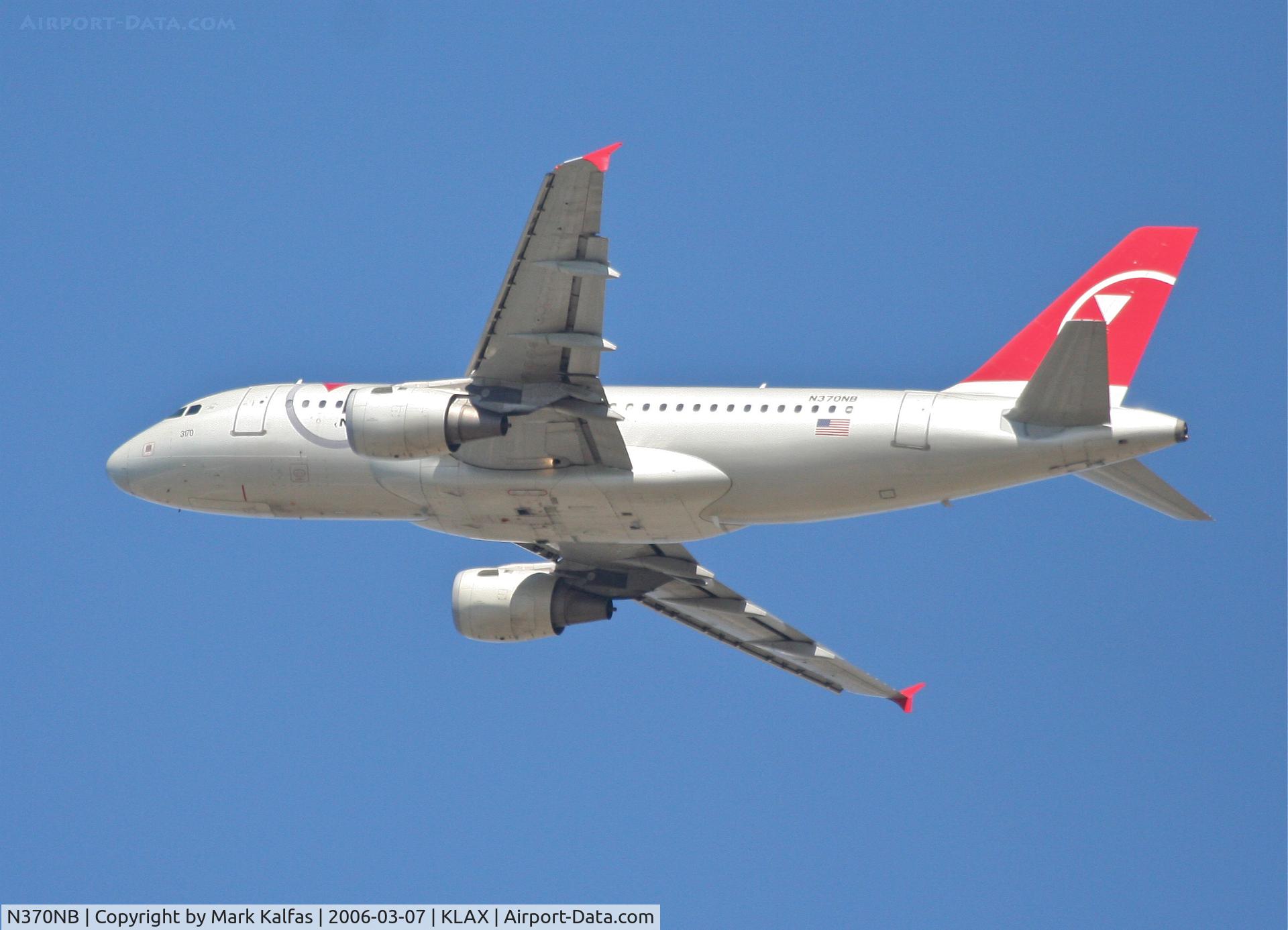 N370NB, 2003 Airbus A319-114 C/N 2087, Northwest Airlines A319-114, 25R departure KLAX.