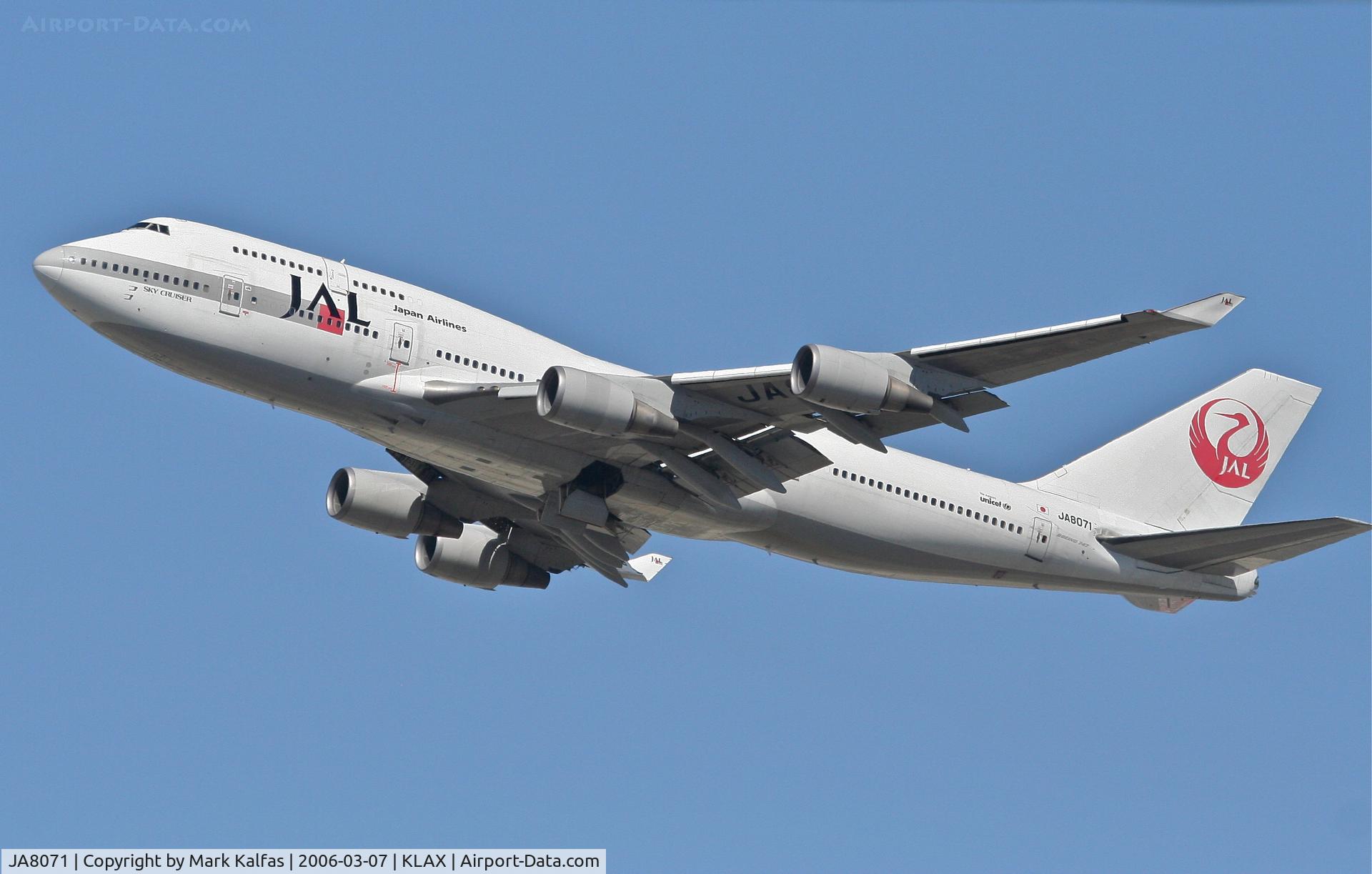 JA8071, 1990 Boeing 747-446 C/N 24423, JAL Boeing 747-446, 25R departure KLAX.
