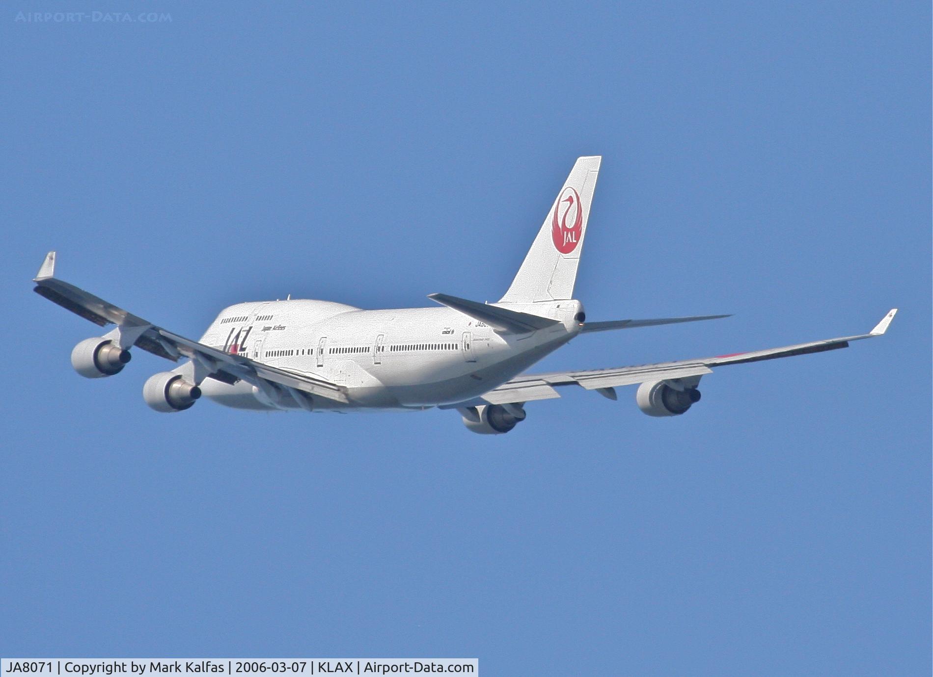 JA8071, 1990 Boeing 747-446 C/N 24423, JAL Boeing 747-446, 25R departure KLAX.