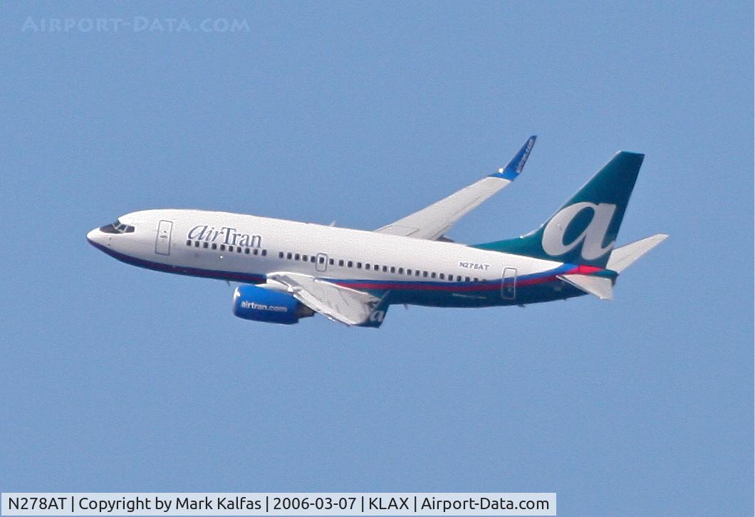 N278AT, 2005 Boeing 737-76N C/N 32665, AirTran Boeing 737-76N, 24L departure KLAX.