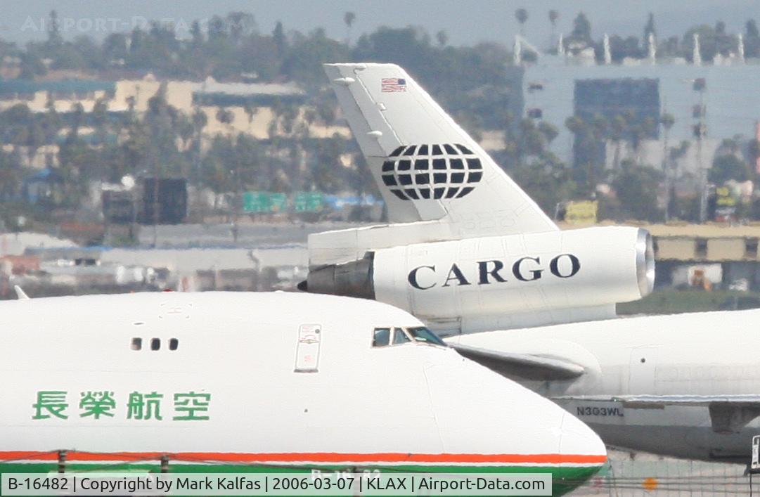 B-16482, 2001 Boeing 747-45EF (SCD) C/N 30608, Eva AIR CARGO Boeing 747-45EF, on the cargo ramp next to World N303WL KLAX.
