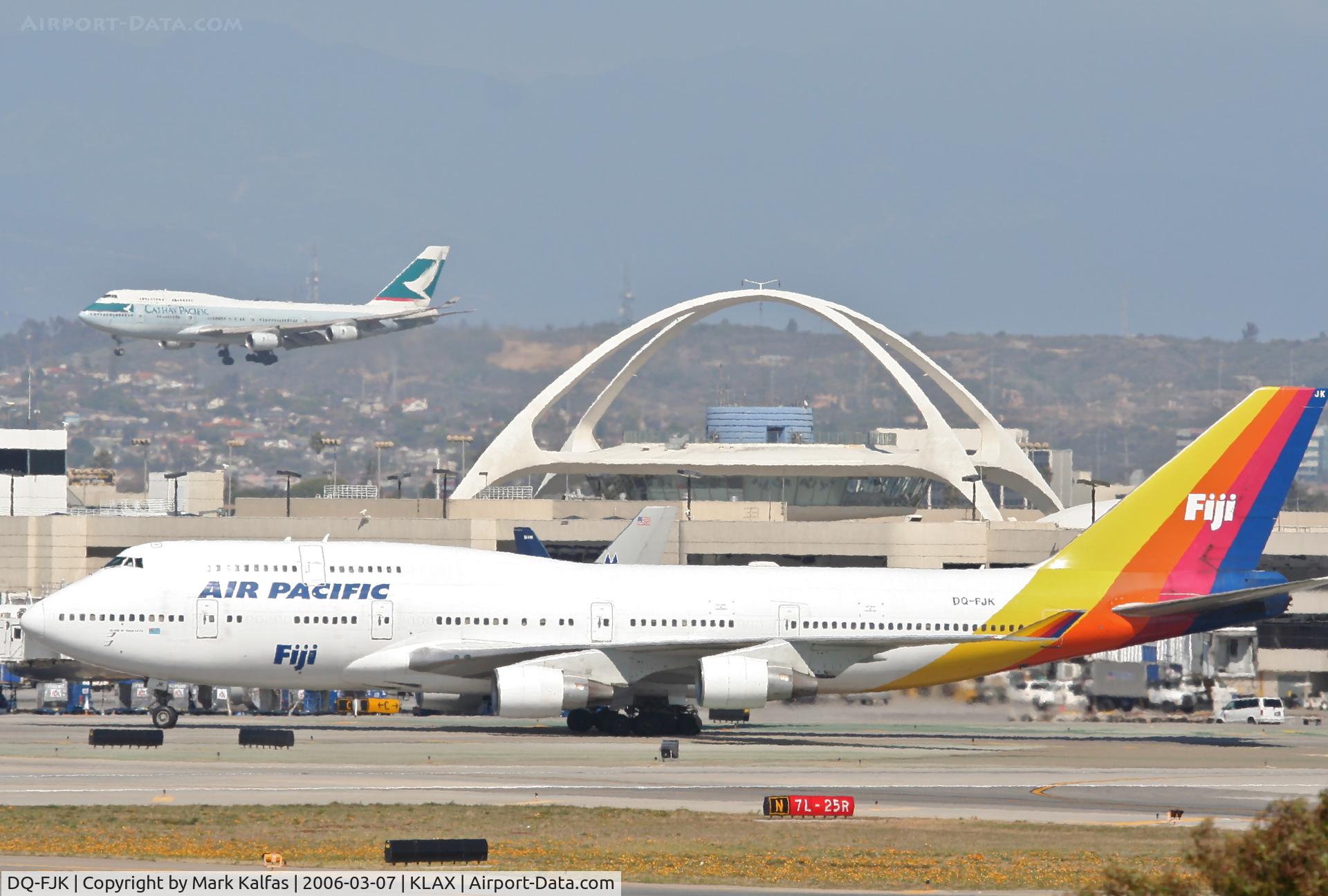 DQ-FJK, 1989 Boeing 747-412 C/N 24064, Air Pacific Boeing 747-412, taxiing to the gate KLAX.