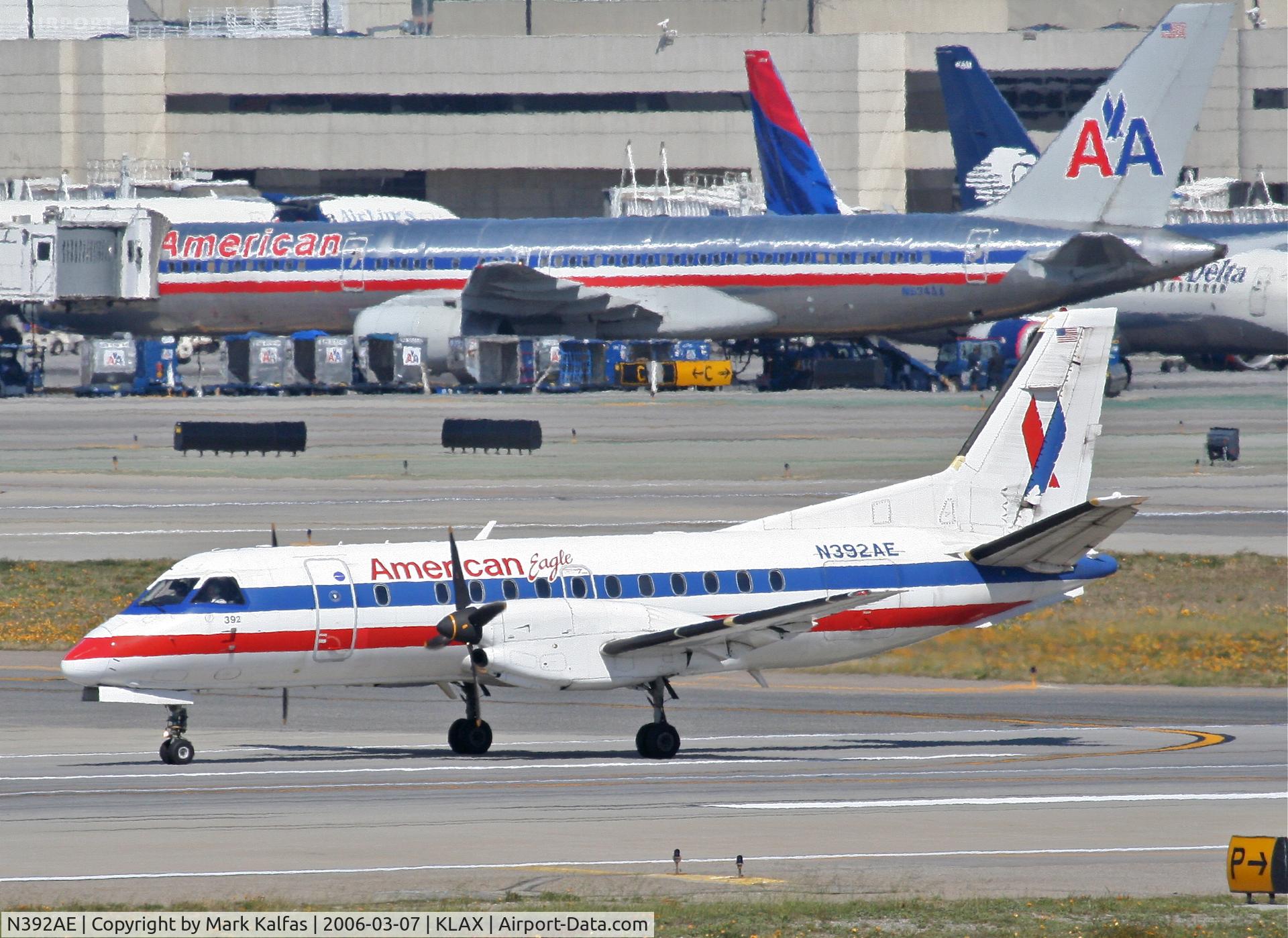 N392AE, Saab 340B C/N 340B392, American Eagle SAAB 340B, on 25R KLAX.