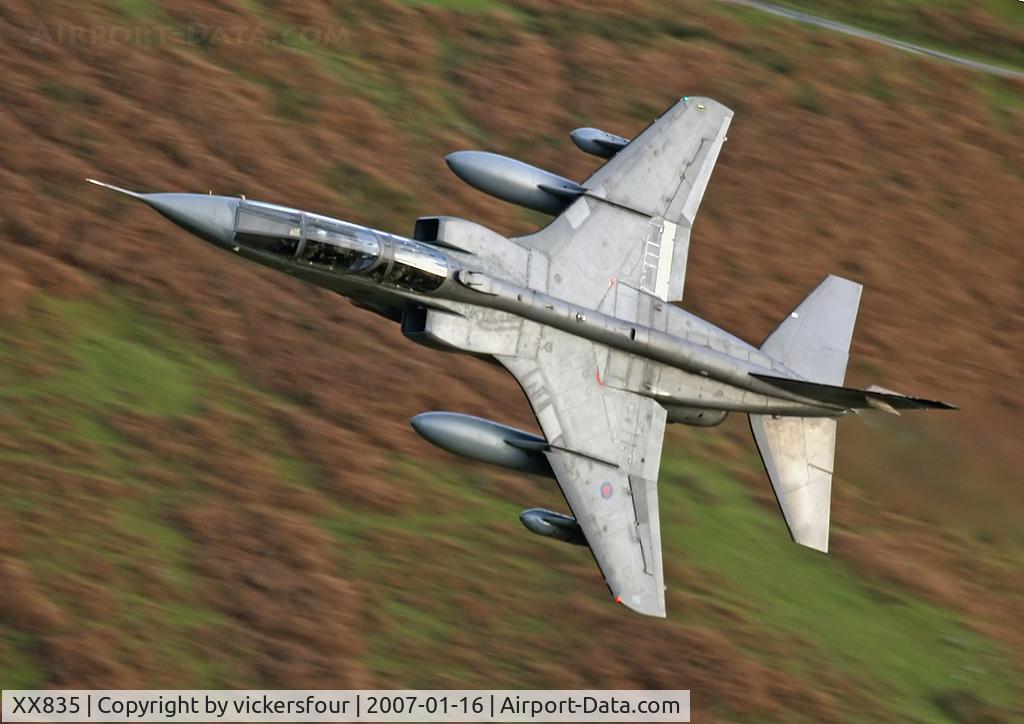 XX835, Sepecat Jaguar T.4 C/N B.23, Royal Air Force Jaguar T4 (c/n B23). Operated by 6 Squadron, coded 'EX'. M6 Pass, Cumbria.