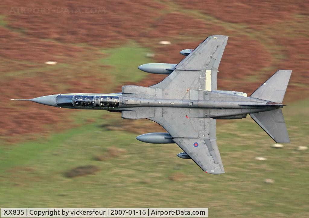 XX835, Sepecat Jaguar T.4 C/N B.23, Royal Air Force Jaguar T4 (c/n B23). Operated by 6 Squadron, coded 'EX'. M6 Pass, Cumbria.