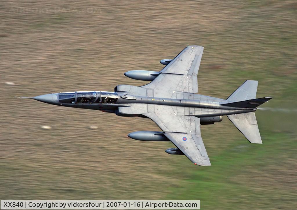XX840, 1975 Sepecat Jaguar T.4 C/N B.28, Royal Air Force Jaguar T4 (c/n B28). Operated by 6 Squadron, coded 'EY'. M6 Pass, Cumbria.