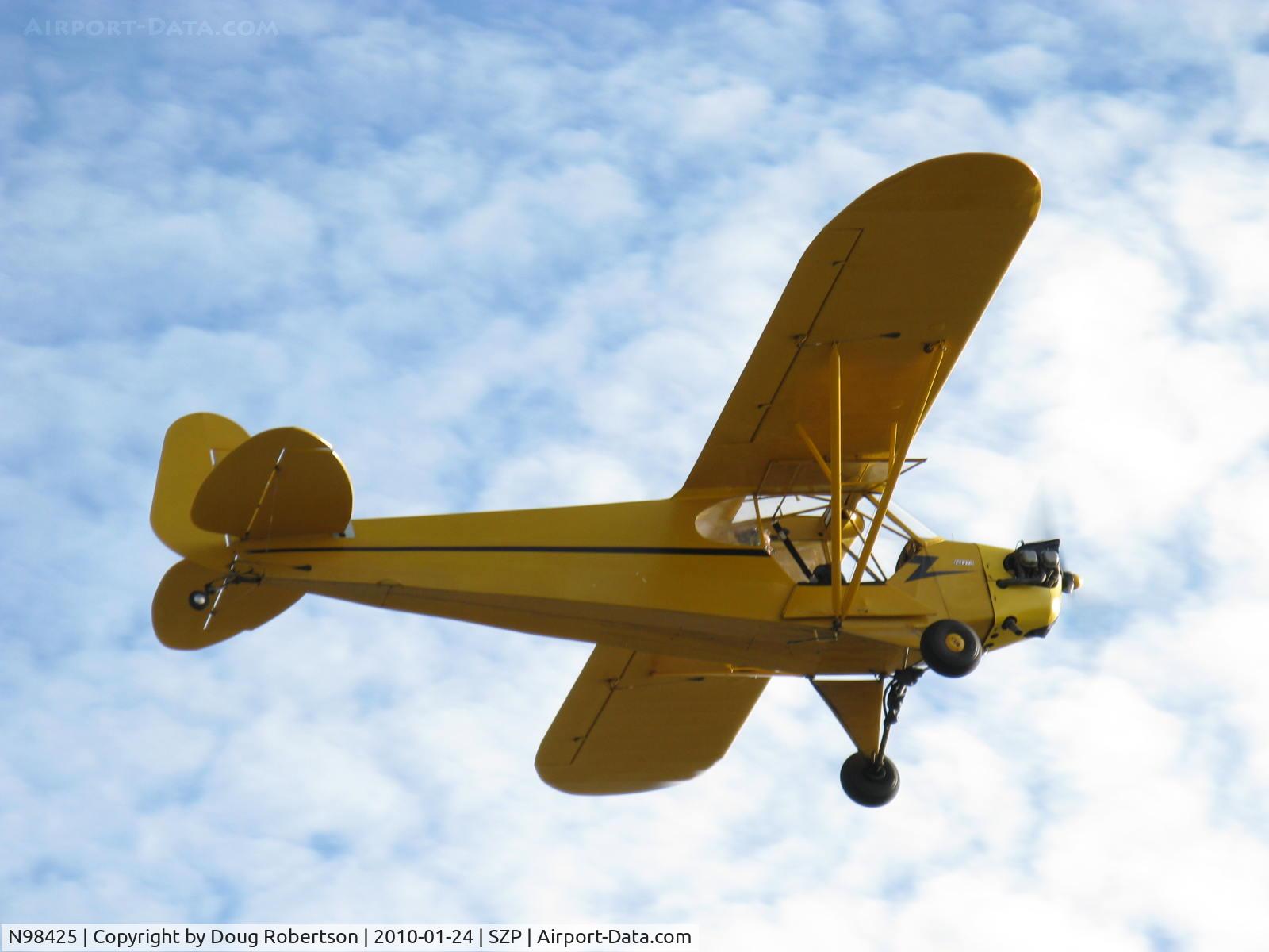 N98425, 1946 Piper J3C-65 Cub Cub C/N 18612, 1946 Piper J3C-65 CUB, Continental C90 90 Hp upgrade, takeoff climb Rwy 22