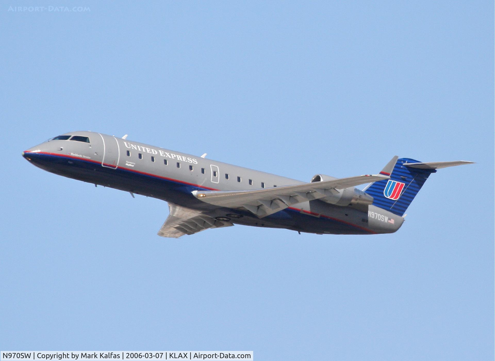 N970SW, 2003 Bombardier CRJ-200ER (CL-600-2B19) C/N 7881, SkyWest CL-600-2B19, 25R departure KLAX.