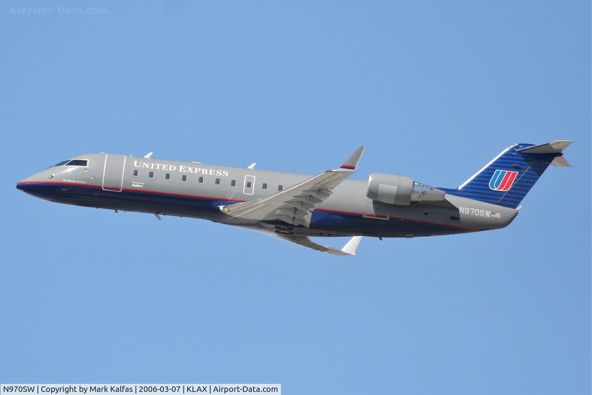 N970SW, 2003 Bombardier CRJ-200ER (CL-600-2B19) C/N 7881, SkyWest CL-600-2B19, 25R departure KLAX.