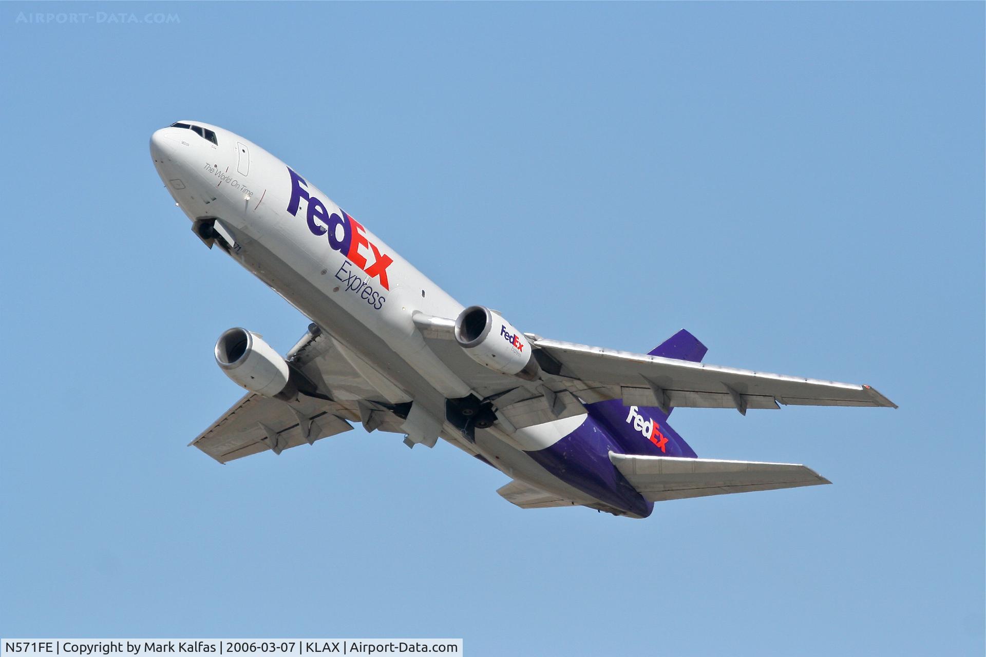 N571FE, 1980 McDonnell Douglas MD-10-10F C/N 47830, FedEX MD-10-10, 25L departure KLAX.