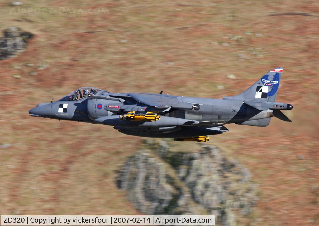 ZD320, British Aerospace Harrier GR.9 C/N 512043/P1, BAE Systems Warton Harrier GR9 (c/n 41H/512043). Operated by the BAE Trials Flight. Dunmail Raise, Cumbria.