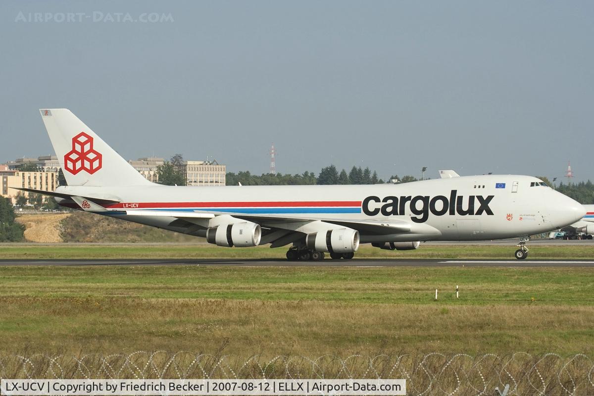 LX-UCV, 2004 Boeing 747-4R7F/SCD C/N 33827, decelerating after touchdown