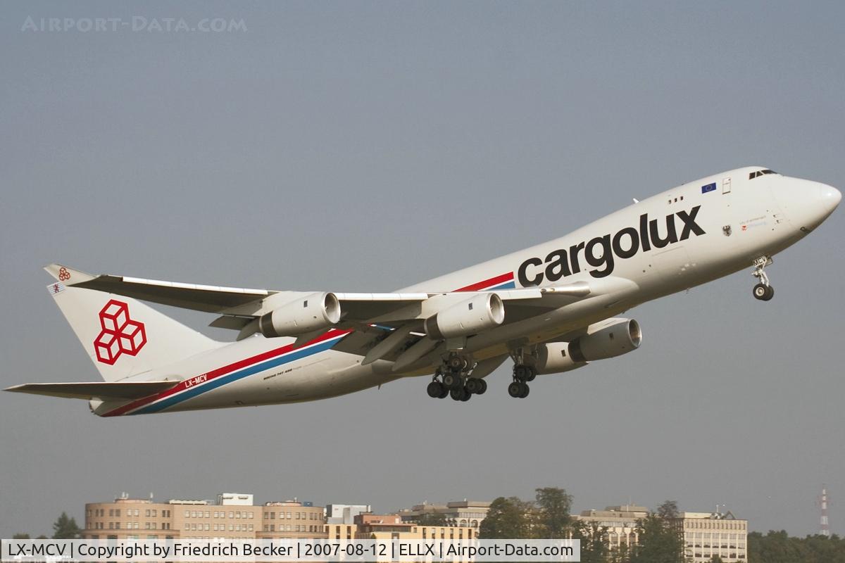 LX-MCV, 1998 Boeing 747-4R7F/SCD C/N 29729, departing LUX via RW06