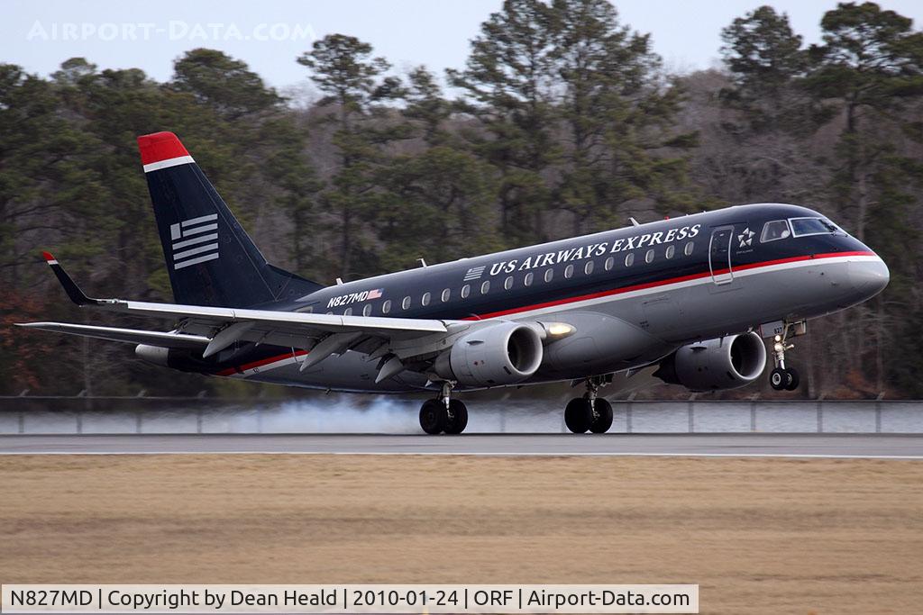 N827MD, 2005 Embraer 170SU (ERJ-170-100SU) C/N 17000047, US Airways Express (Republic Airways) N827MD landing RWY 23 as FLT RPA3335 from Philadelphia Int'l (KPHL).