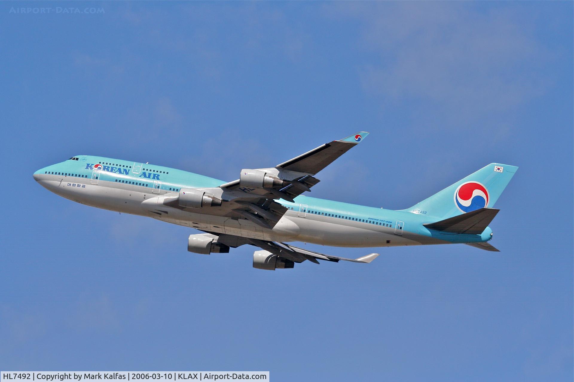 HL7492, Boeing 747-4B5 C/N 26397, Korean Airlines Boeing 747-4B5, 25R departure KLAX.