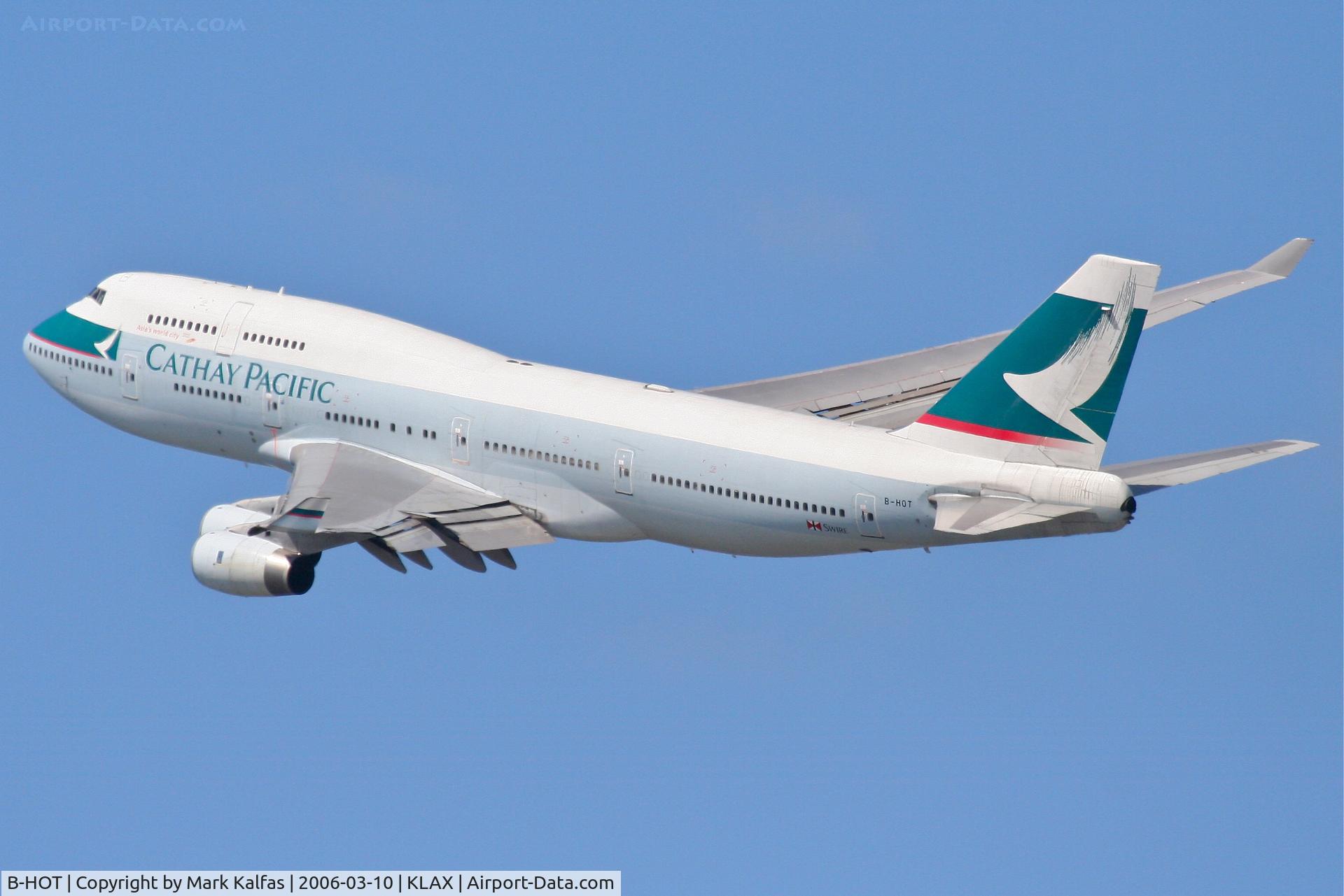 B-HOT, 1990 Boeing 747-467 C/N 24851, Cathay Pacific Boeing 747-467, 25R departure KLAX.