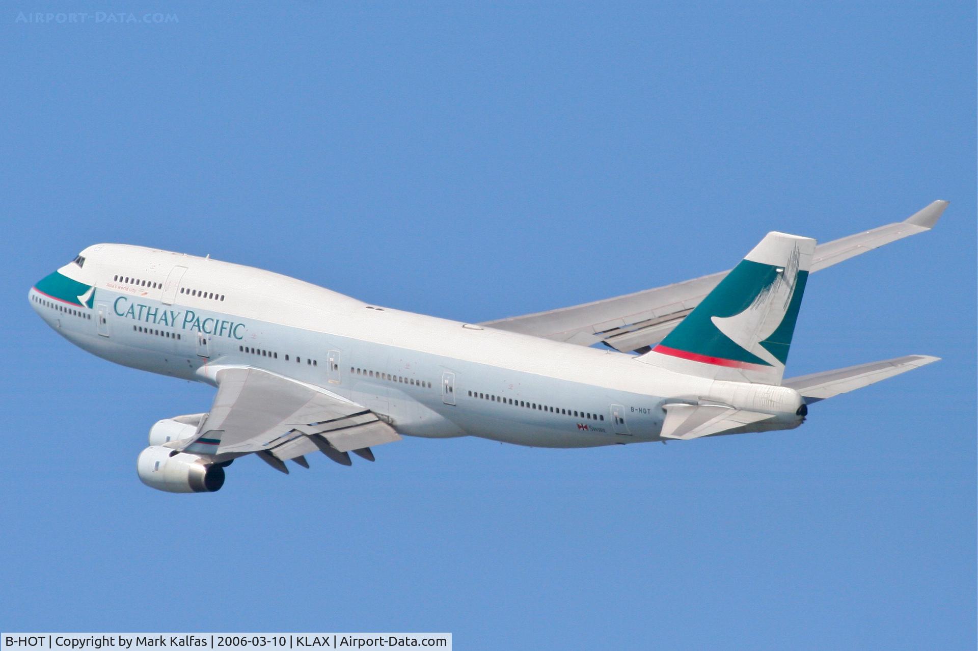 B-HOT, 1990 Boeing 747-467 C/N 24851, Cathay Pacific Boeing 747-467, 25R departure KLAX.