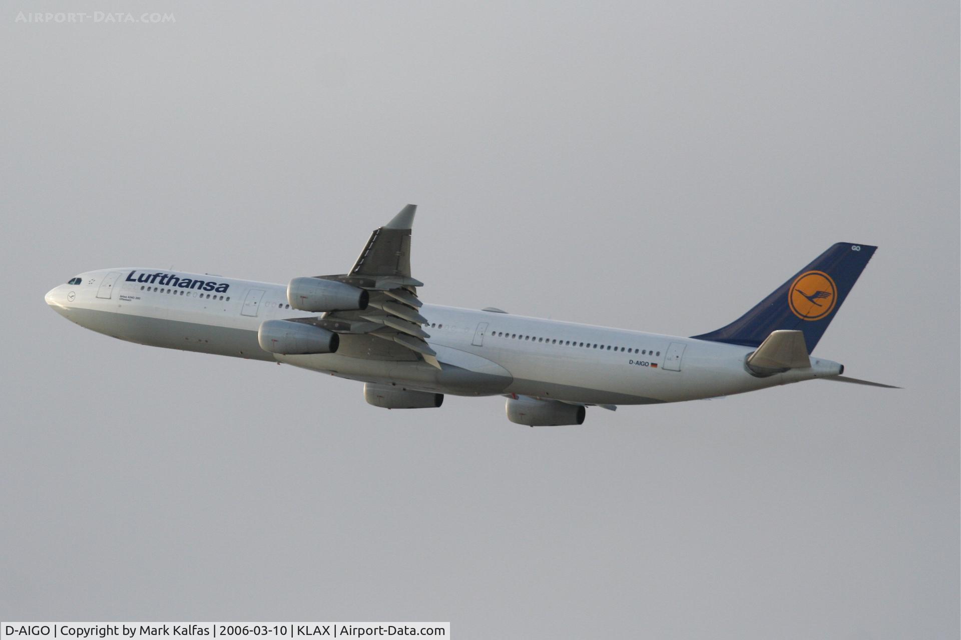 D-AIGO, 1998 Airbus A340-313X C/N 233, Lufthansa Airbus A340-313, 25R departure KLAX.