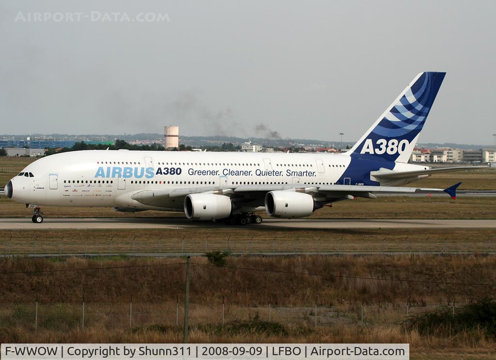 F-WWOW, 2005 Airbus A380-841 C/N 001, C/n 001 - With 'Greener, Cleaner, Quieter, Smarter' titles and new modified companies logojet on fuselage...