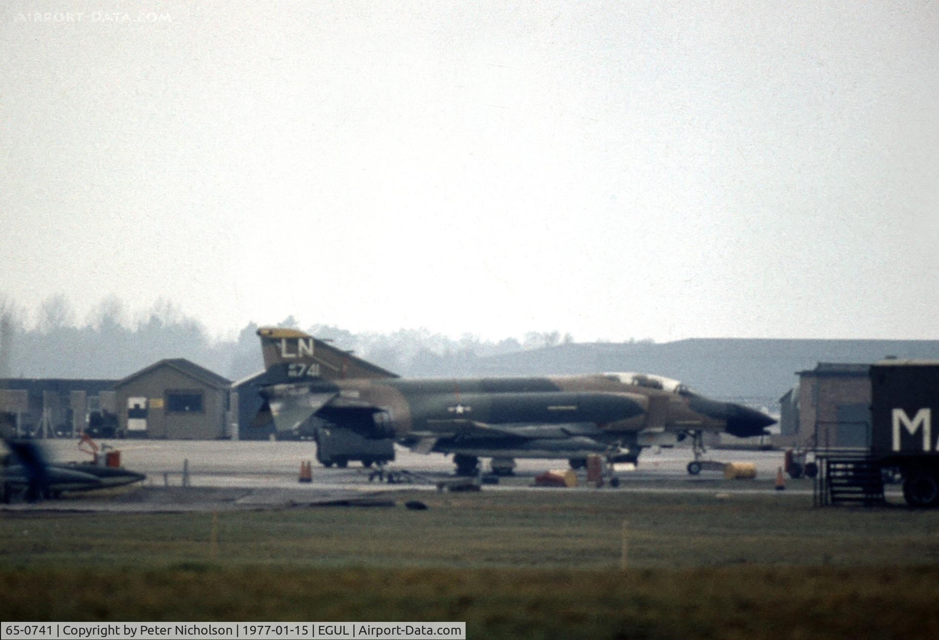 65-0741, 1965 McDonnell F-4D Phantom II C/N 1803, F-4D Phantom of 493rd Tactical Fighter Squadron/48th Tactical Fighter Wing at RAF Lakenheath in January 1977.