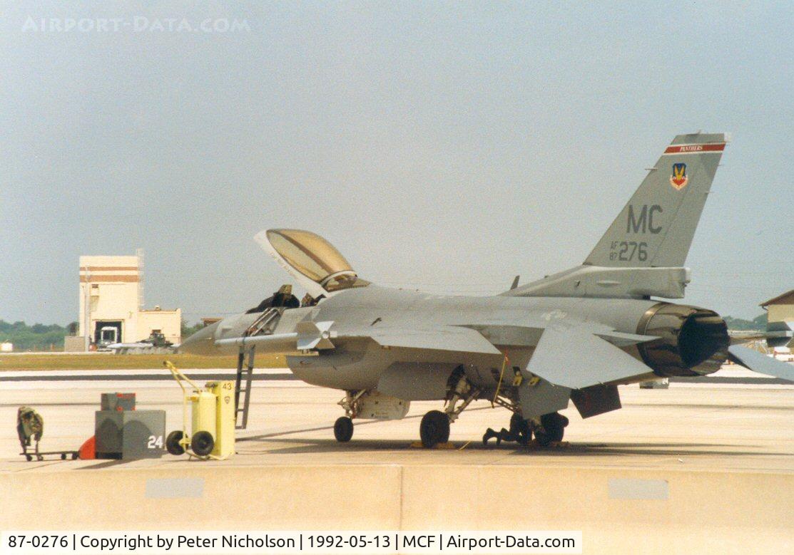 87-0276, 1987 General Dynamics F-16C Fighting Falcon C/N 5C-537, F-16C Falcon of 63rd Fighter Squadron/56th Fighter Wing at MacDill AFB in May 1992.
