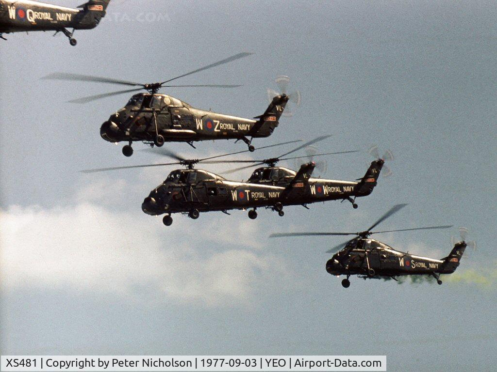 XS481, 1963 Westland Wessex HU.5 C/N WA155, Wessex HU.5 coded WZ of 707 Squadron taking part in the helicopter assault demonstration at the 1977 RNAS Yeovilton Airshow.
