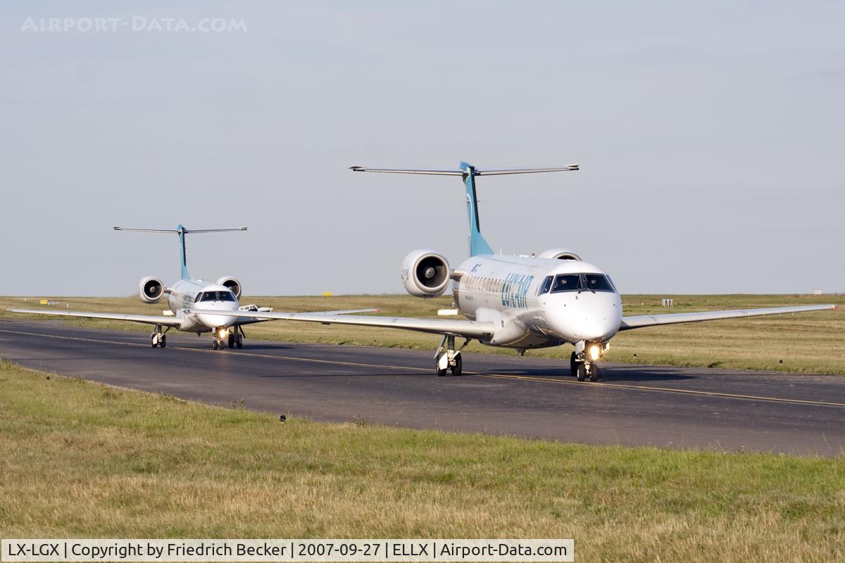 LX-LGX, 1999 Embraer EMB-145LU (ERJ-145LU) C/N 145147, taxying to the active