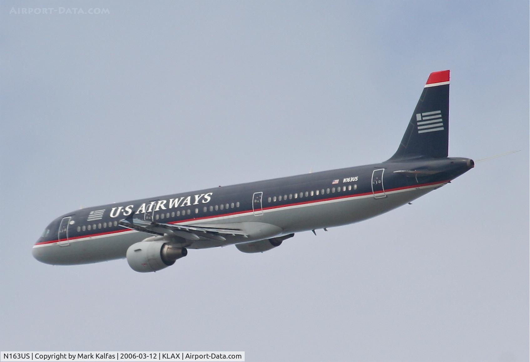 N163US, 2001 Airbus A321-211 C/N 1417, US Airways A321-211, 25R departure KLAX.