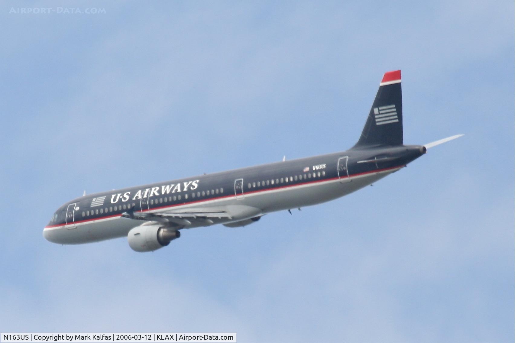 N163US, 2001 Airbus A321-211 C/N 1417, US Airways A321-211, 25R departure KLAX.