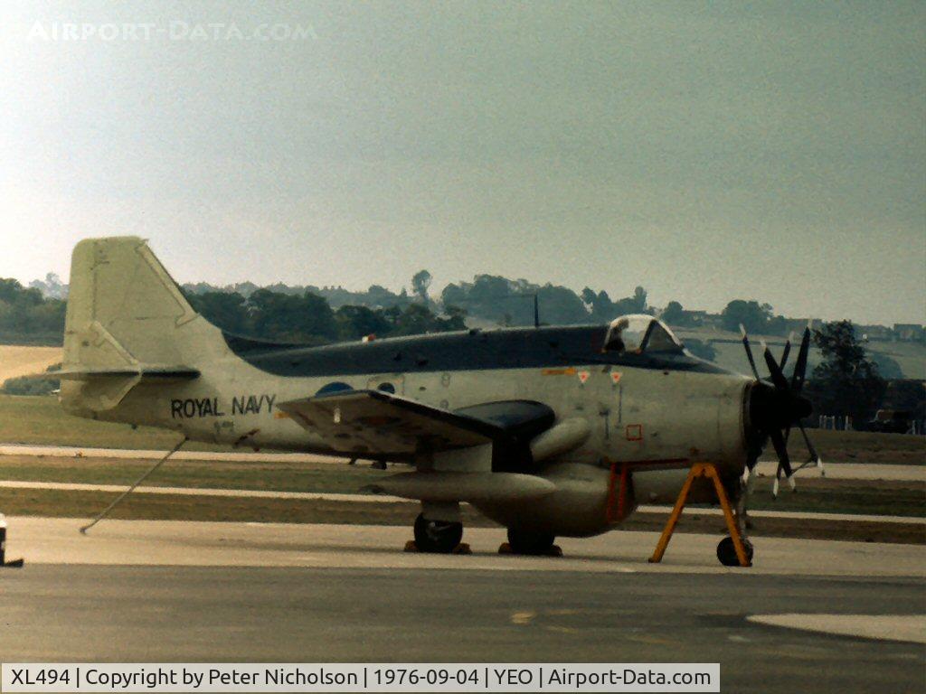 XL494, 1960 Fairey Gannet AEW.3 C/N F9453, Gannet AEW.3 of 849 Squadron at the 1976 Yeovilton Air Day.
