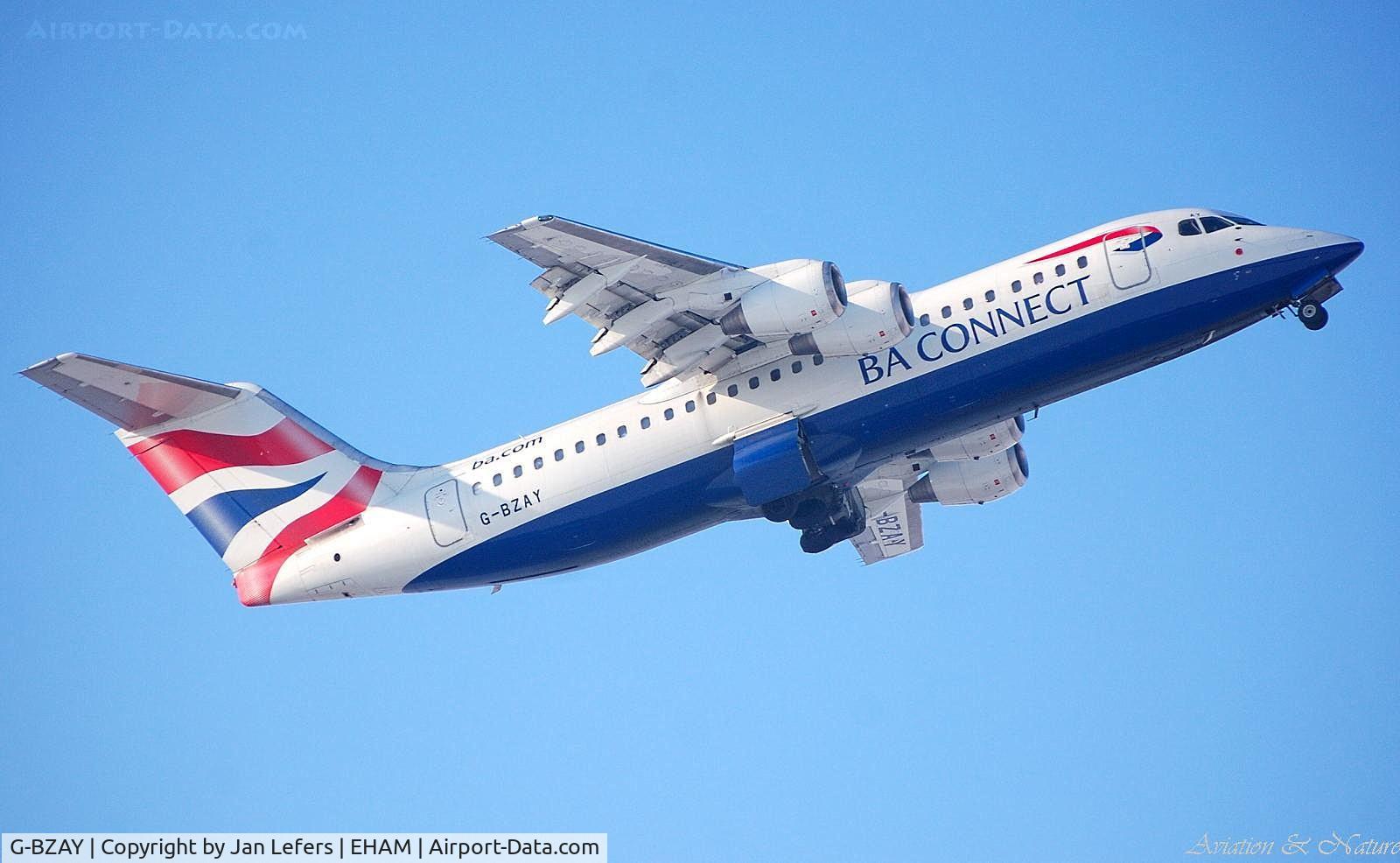 G-BZAY, 2000 British Aerospace Avro 146-RJ100 C/N E3368, BAe-146 departed the Polderbaan