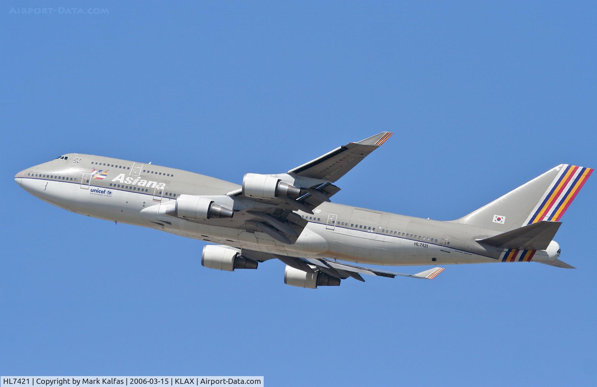HL7421, 1996 Boeing 747-48EM C/N 25784, Asiana Boeing 747-48E, 25R departure KLAX.